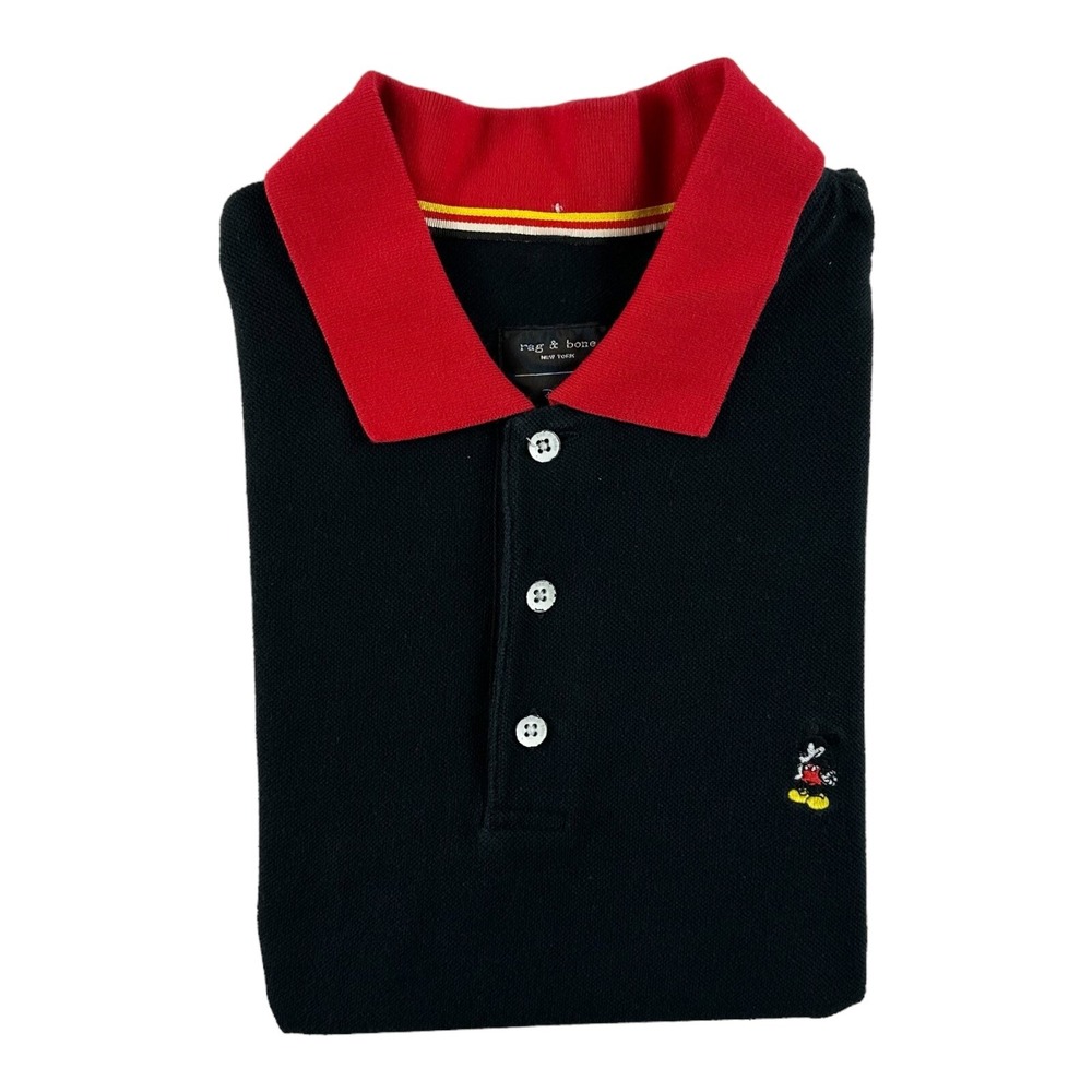 Rag & Bone X Disney Mens Mickey Mouse Black Polo Metal Buttons Size M